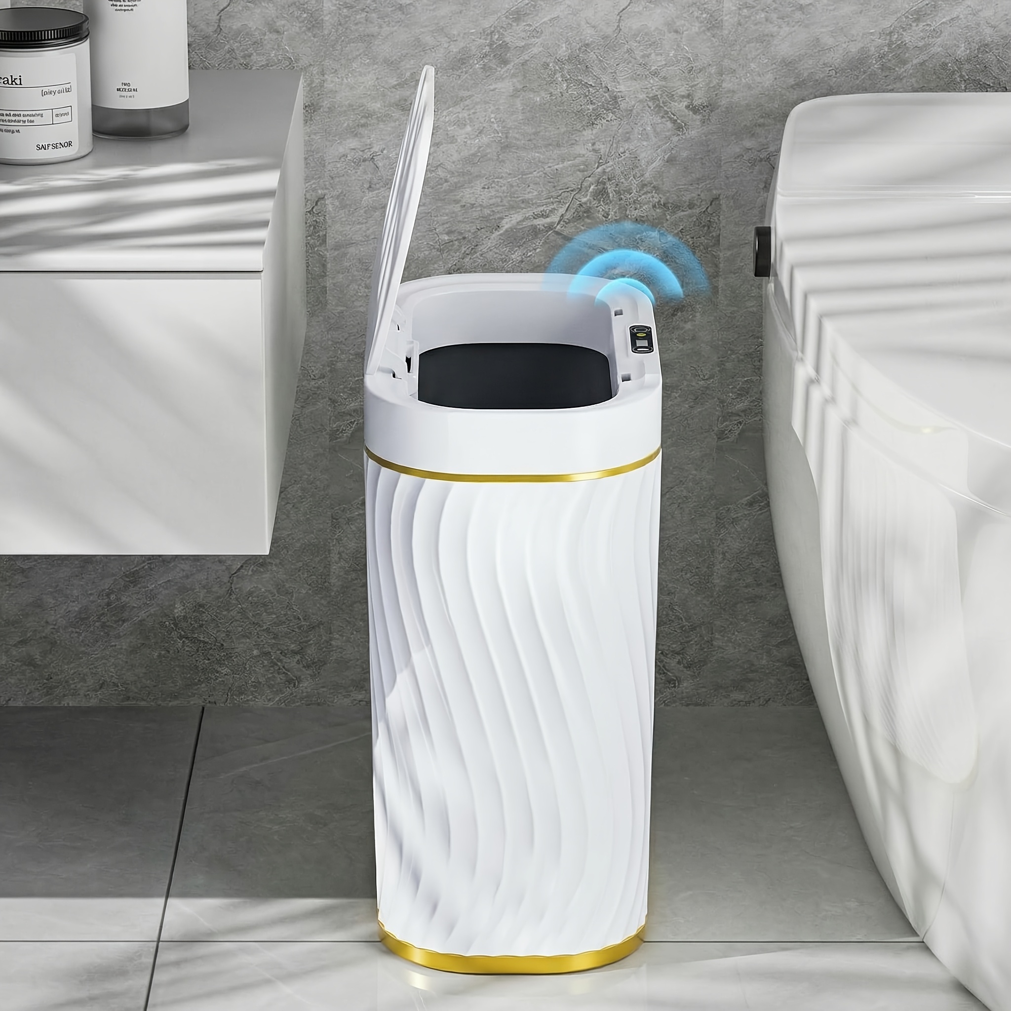 TEMU Small Bathroom Trash Can With Automatic Lid, 2.6-gallon Smart Trash Bin, Suitable For Bedrooms, Offices, And Living Rooms As A Narrow Trash Can