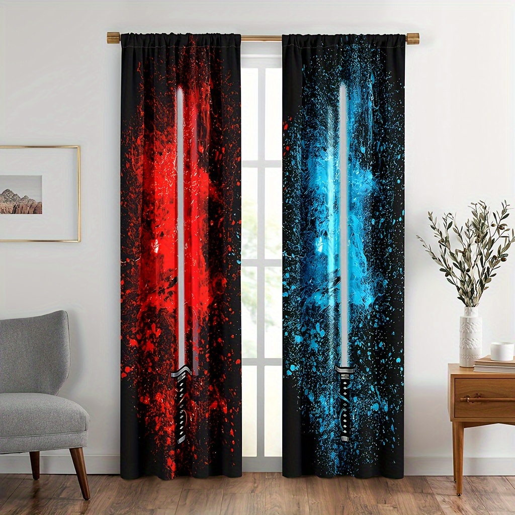 

2pcs Lightsaber Pattern Curtains, Decorative Window Drapes, Window Treatments For Bedroom Living Room, Home Decor, Room Decor