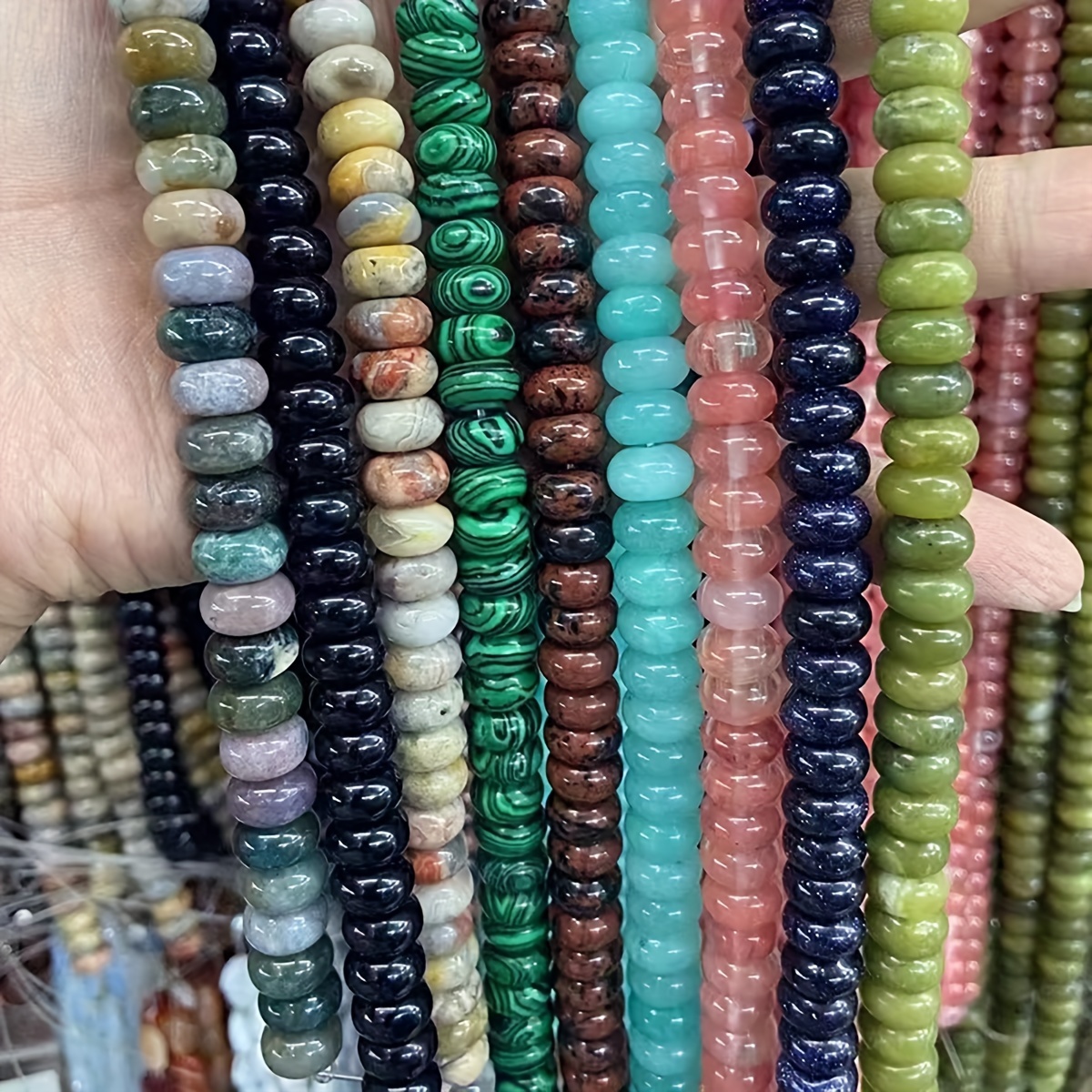 

35pcs 7.08" Vibrant Natural Stone Beads, 5x8mm - Ideal For Crafting Unique Bracelets, Necklaces & Earrings, With Assorted Colors And Patterns, Beads For Jewelry Making