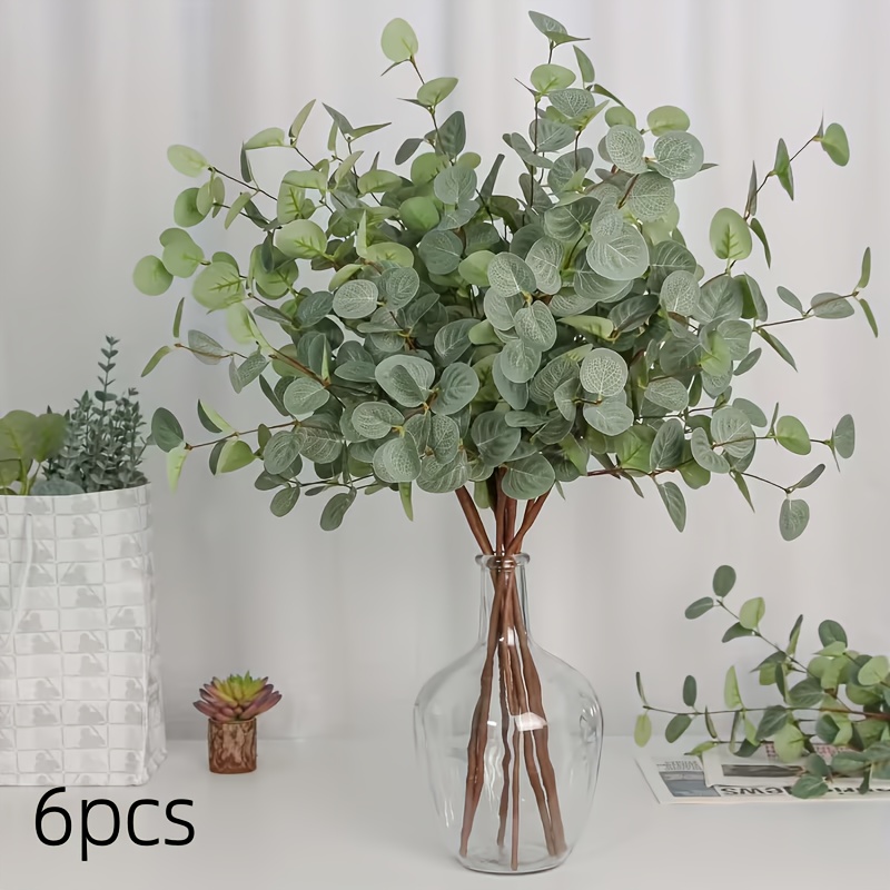 6 piezas de hojas de eucalipto artificiales |   de eucalipto impresas de 55cm,   torcidos a   para decoración de  /verano, ideal para arreglos de jarrones, decoración de mesa para el hogar, decoraciones para fiestas,   para    ,   de la  ,   de graduación