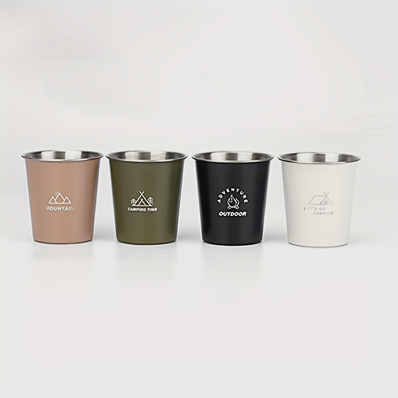 4pcs/set, Light Outdoor Camping 304 Stainless Steel Cup Set, Small Whiskey Cup, Water Cup, Coffee Cup