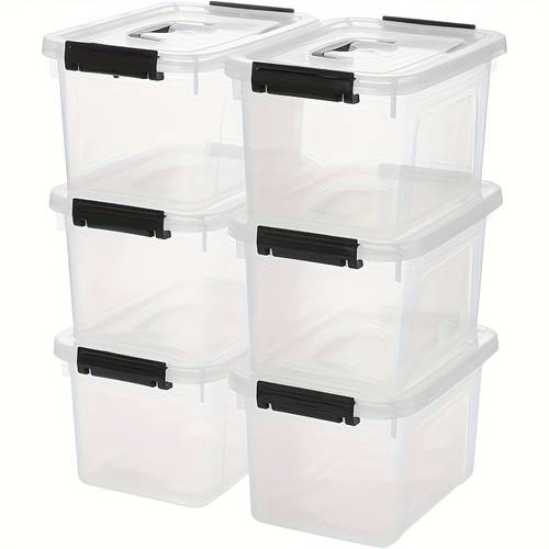 6 pack clear plastic storage boxes with latches and lids 6 quart stackable organizer containers multipurpose lockable bins for home and office use trunks