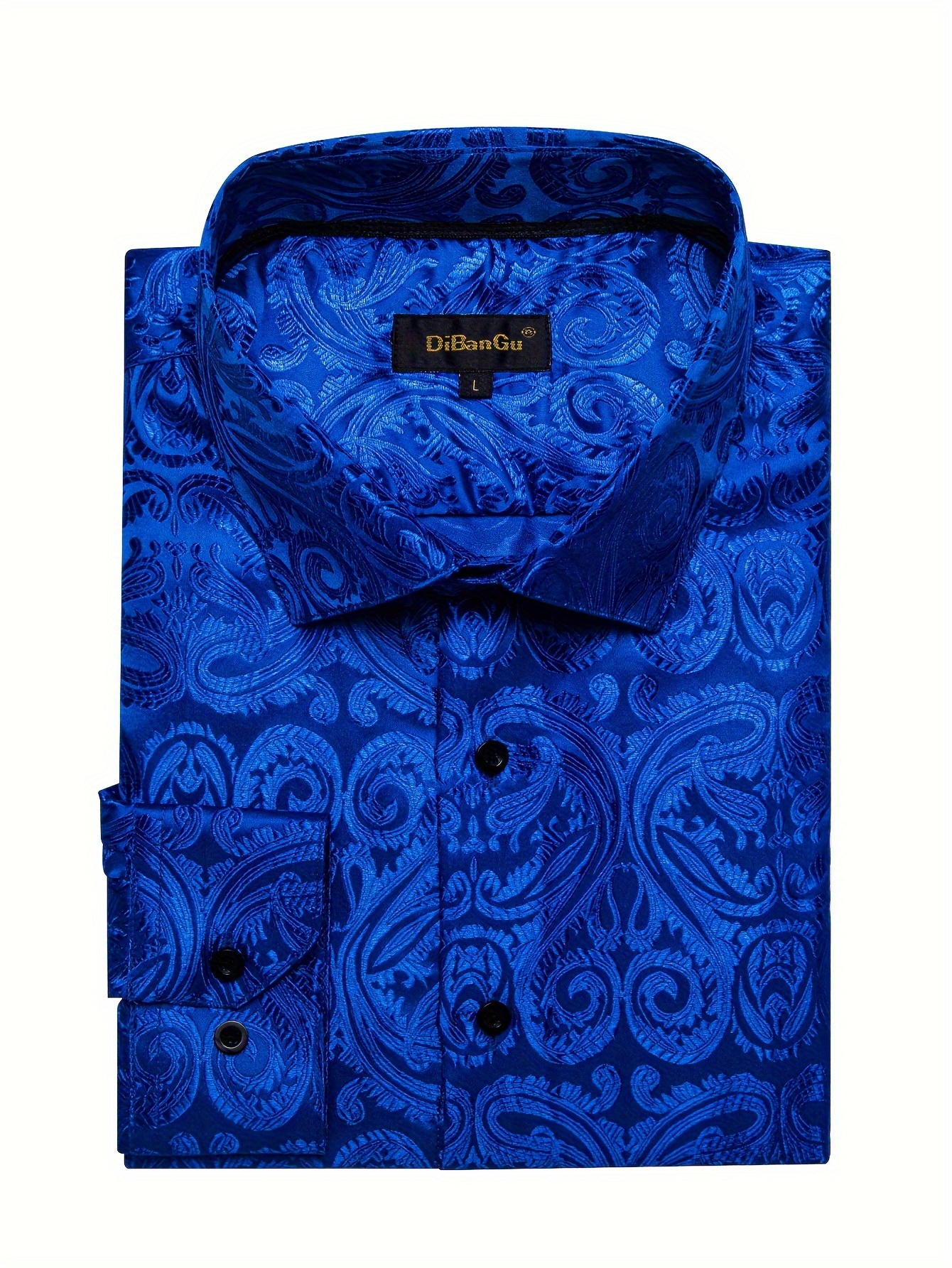 DiBanGu Men's Paisley Dress Shirt – Long Sleeve, Button Down, Apricot, Medium, Regular Fit