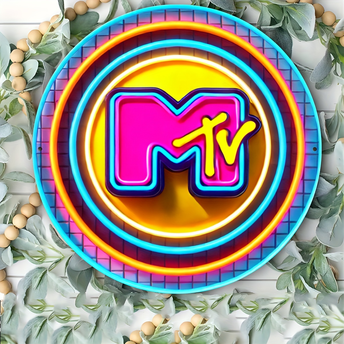 

Mtv Neon Sign, 1pc, Vintage Metal Round Aluminum Plaque, 7.8x7.8inch, Wall Art Decor, Retro Garage Wall Decor, Restaurant Decor, Coffee Bar Club Living Room Wall Plaque, Aluminum Material