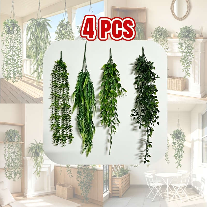 TEMU 4pcs Artificial Hanging Greenery Set, Includes Artificial , Eucalyptus, And Snow Pea Vine Foliage. Suitable For Indoor/outdoor Hanging Decor.