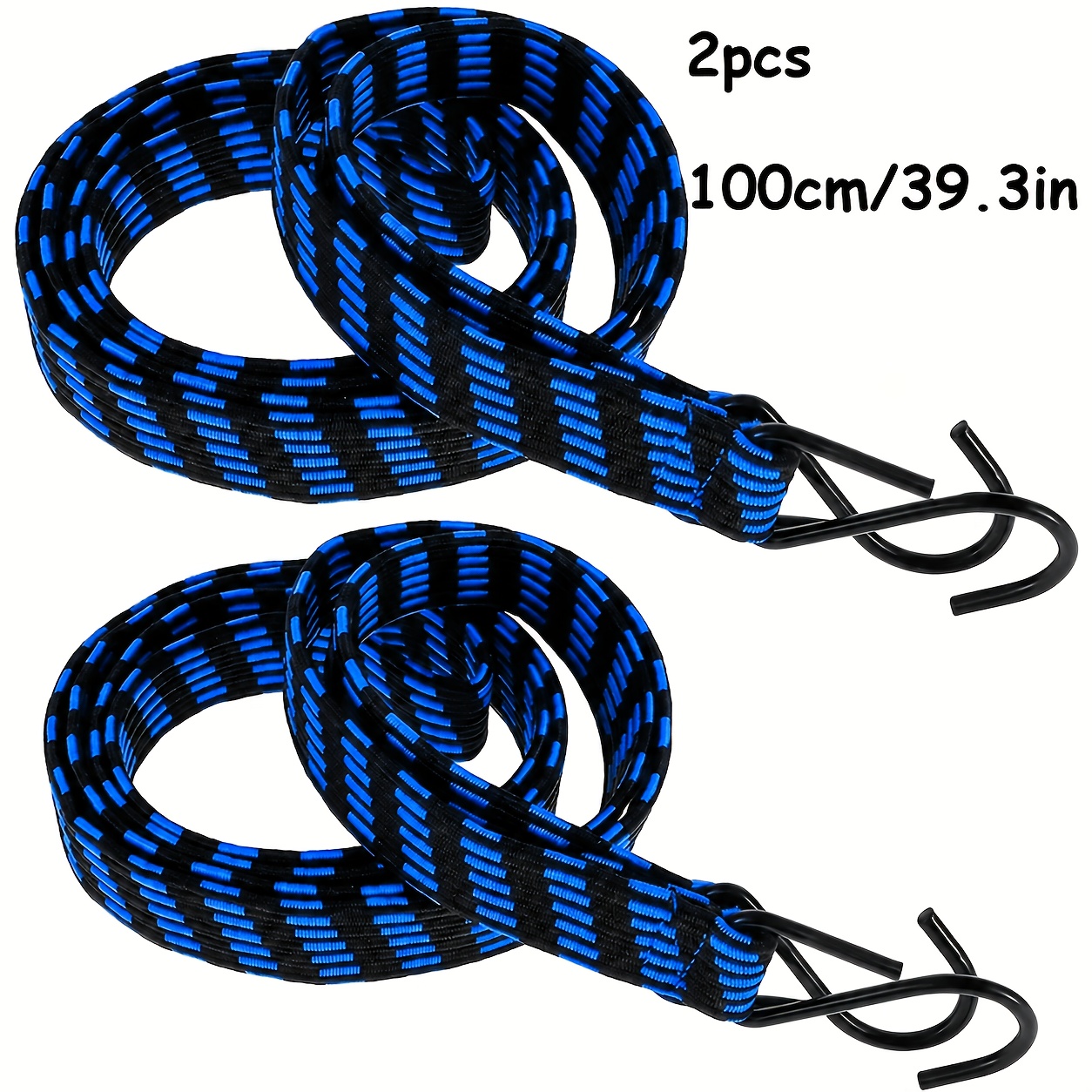 TEMU 2pcs Heavy-duty Elastic Tie- Straps With - 100cm/39.3in Long, Flat Elastic Cord, Durable, Suitable For Truck, Motorcycle, Bicycle, Cart, And