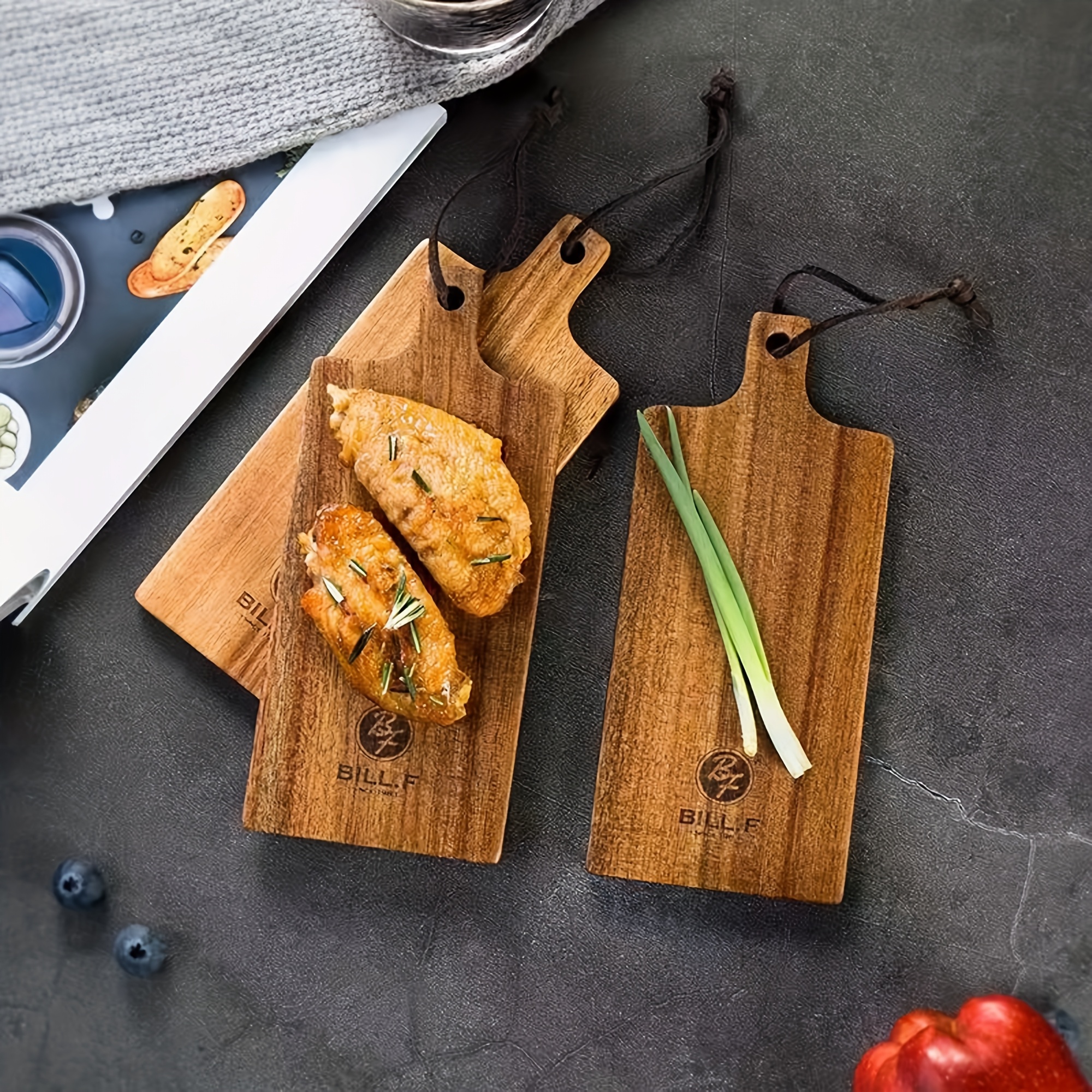 

3pcs Wood Cutting Board Set - Small Paddle-shaped Cheese And Meat Platter, Kitchen Accessories For Pizza, Bread, Vegetables