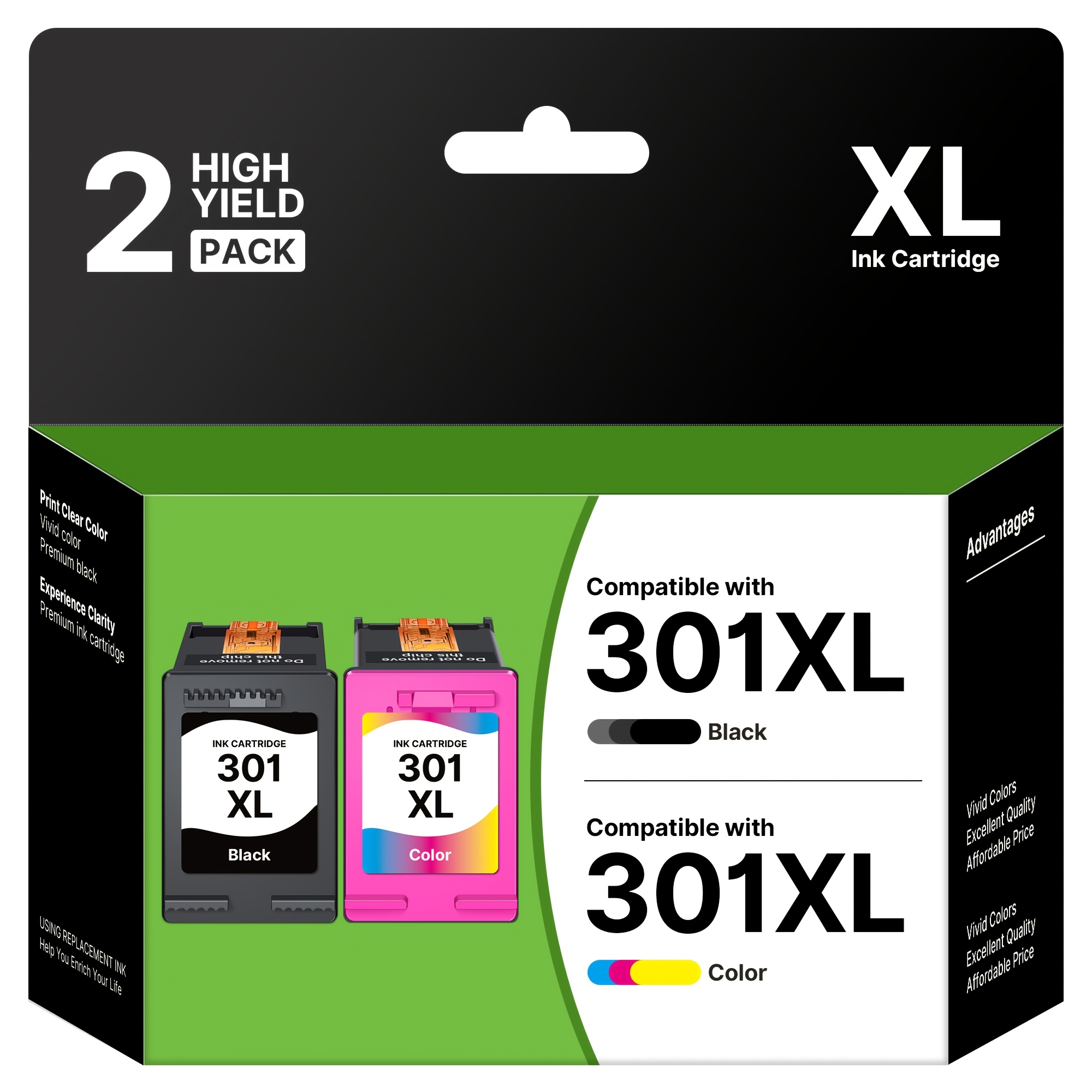 TEMU Cartuchos de tinta remanufacturados 301XL de repuesto para HP 301 XL para HP 4500 5530 5534 4504 2540 1510 2544 2549 4630 4632 2620 2622 (Negro,