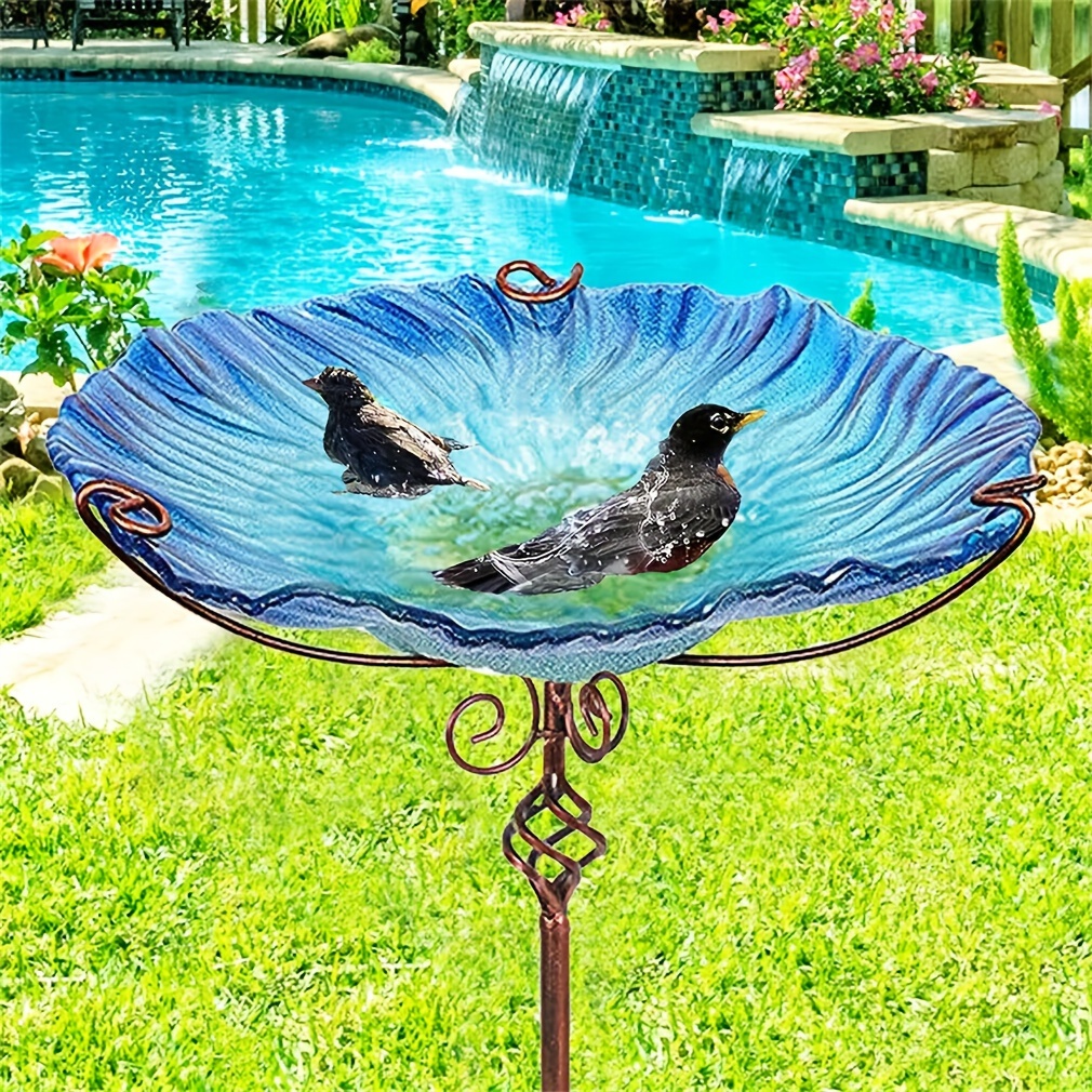 

1pc Glass Bird Feeder And Waterer For Outdoor Garden, And Easy To Bath Station With Iron Stake