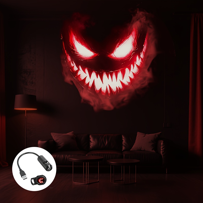 Image of Halloween Red Horror Decor Led Light, Suitable For Haunted Houses, Rooms, Party Background Ambiance Usb Projection Lamp, Small Portable Plug-and-play, Gift