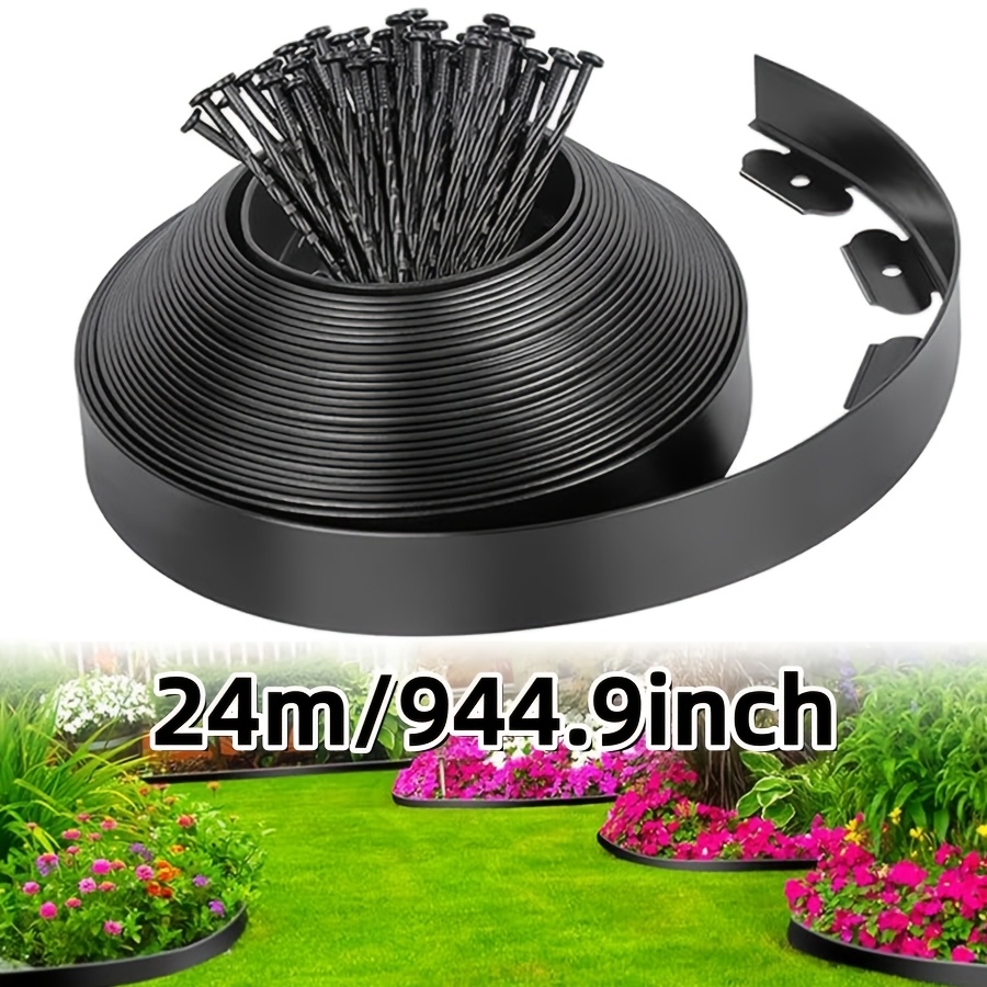 TEMU Bordure de paysage en plastique noir, kit de bordure de jardin creusage, flexible à l'utilisation, facile à couper et à installer. Équipée de 3