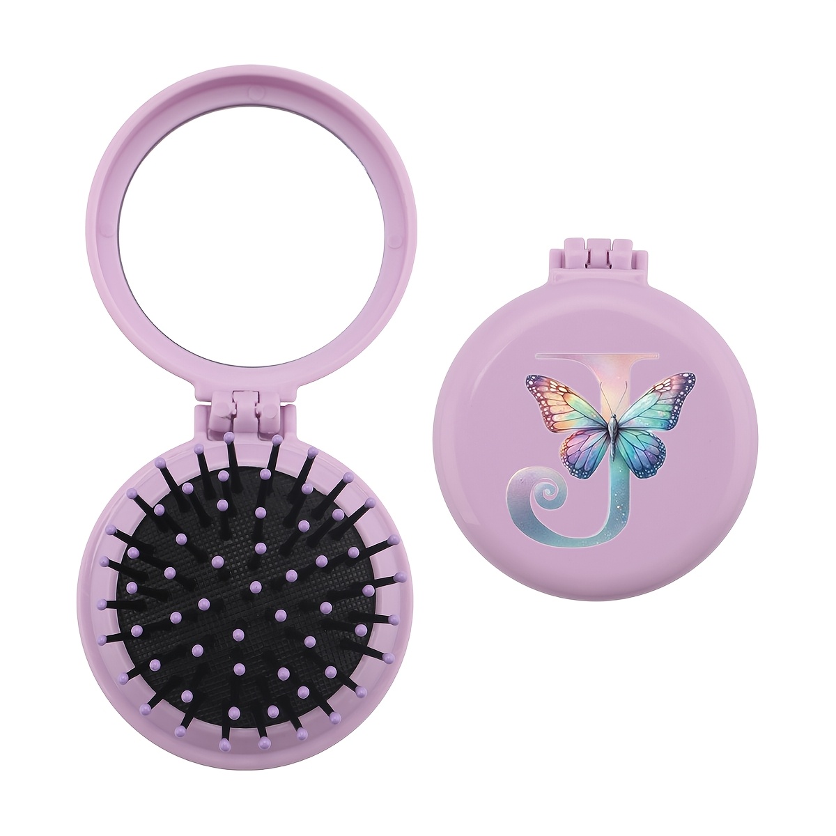 Colorful Portable Plastic Folding Mirror Comb Purple Airbag Nylon Tooth Comb Cute Smooth Hair Mirror Comb Integrated Mini Makeup Mirror 1pc