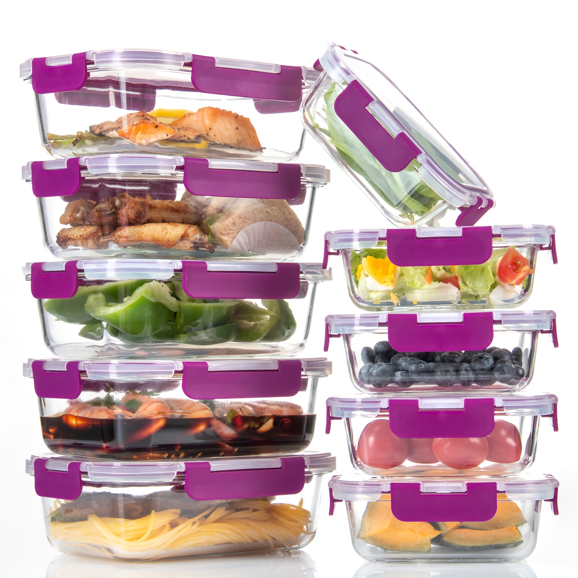 TEMU 20pcs Airtight Glass Food Storage Containers Set, Leak-proof, Microwave, Oven, Freezer, Dishwasher Safe, Grey - 10 Containers & 10 Lids For Meal Prep And Lunch