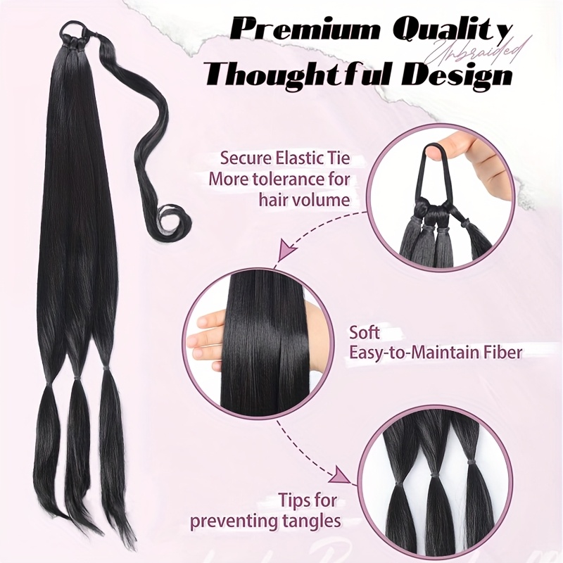 30 inch long braided ponytail extension with headband wrapped around braided ponytail hair extension synthetic ponytail details 1