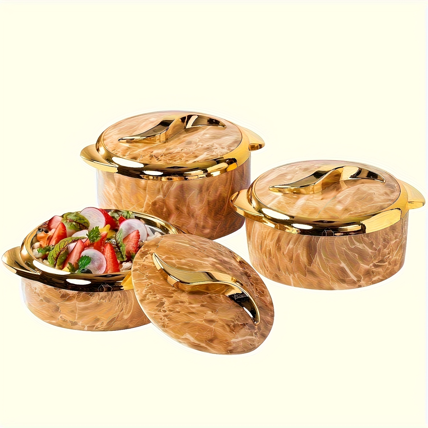 3pcs Golden Touch Food Warmer Casserole Dish Set