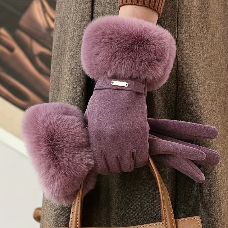 

Women's Winter Touchscreen Gloves - , Warm & Windproof With Rabbit Fur For Driving And Cycling