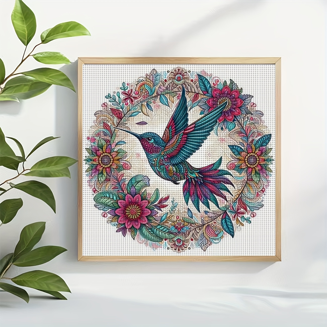Cross-Stitch Kit, Hummingbird Dancing in a Wreath for Beginners
