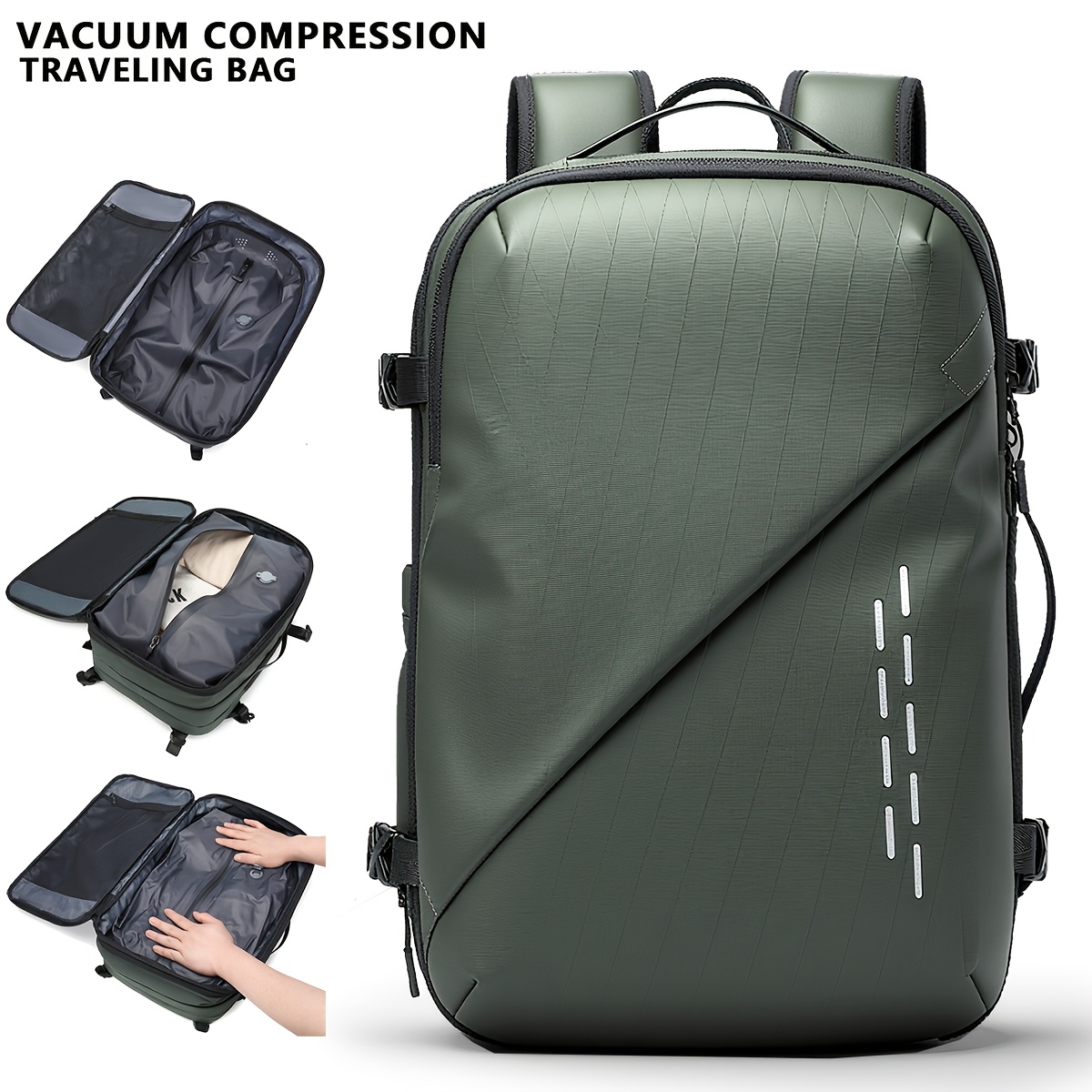 Herren-Rucksack erweiterbar  Luxus-Schwarz, groes Fassungsvermgen,  Vakuumkompression, multifunktionaler Computerbeutel fr Reisen, Business  und Freizeit | Schlanker Rucksack | Funktionsreif mit ...