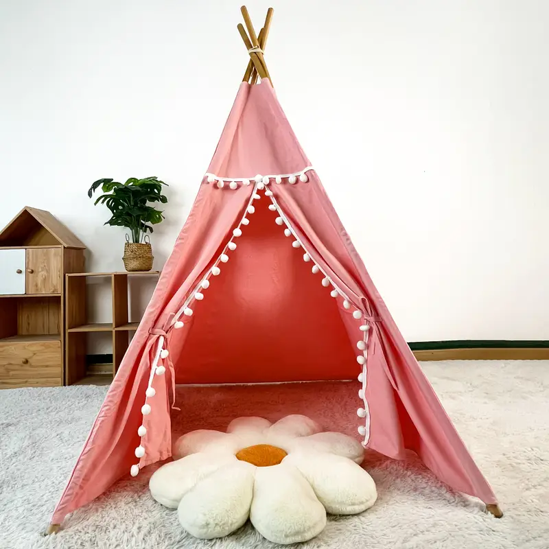 Indoor Play Tent for Style Conical Design Lightweight Durable Wooden Frame with Pink