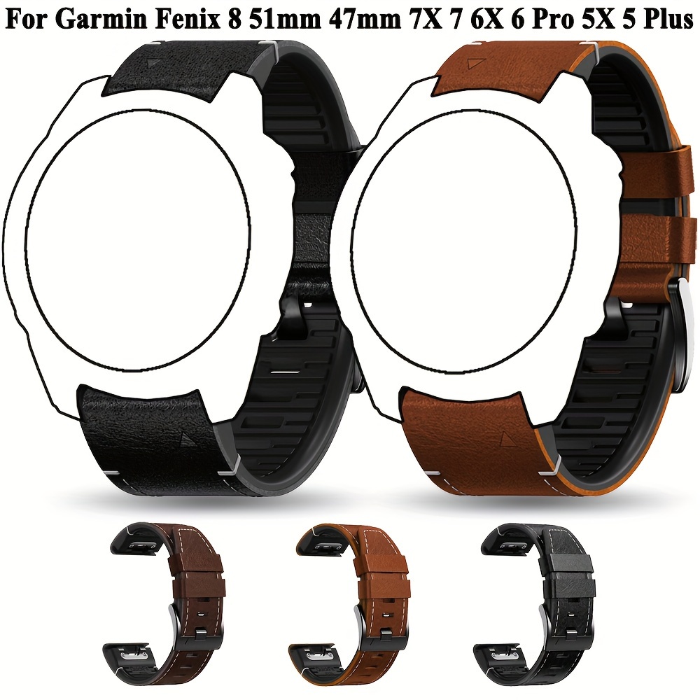 

1pc Synthetic Leather Strap For Garmin Fenix 8/7/6/, Button Deployment Clasp, Compatible With 22mm 26mm 51mm 47mm Wristbands