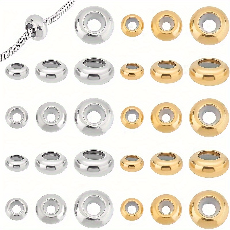 

12pcs 8/10mm Golden Plug Beads, Adjustable Slider Beads, Brass Rubber Beads Round Beads, Adjustable Round Beads Positioning Spacer Beads For Diy Jewelry Bracelet Necklace Making
