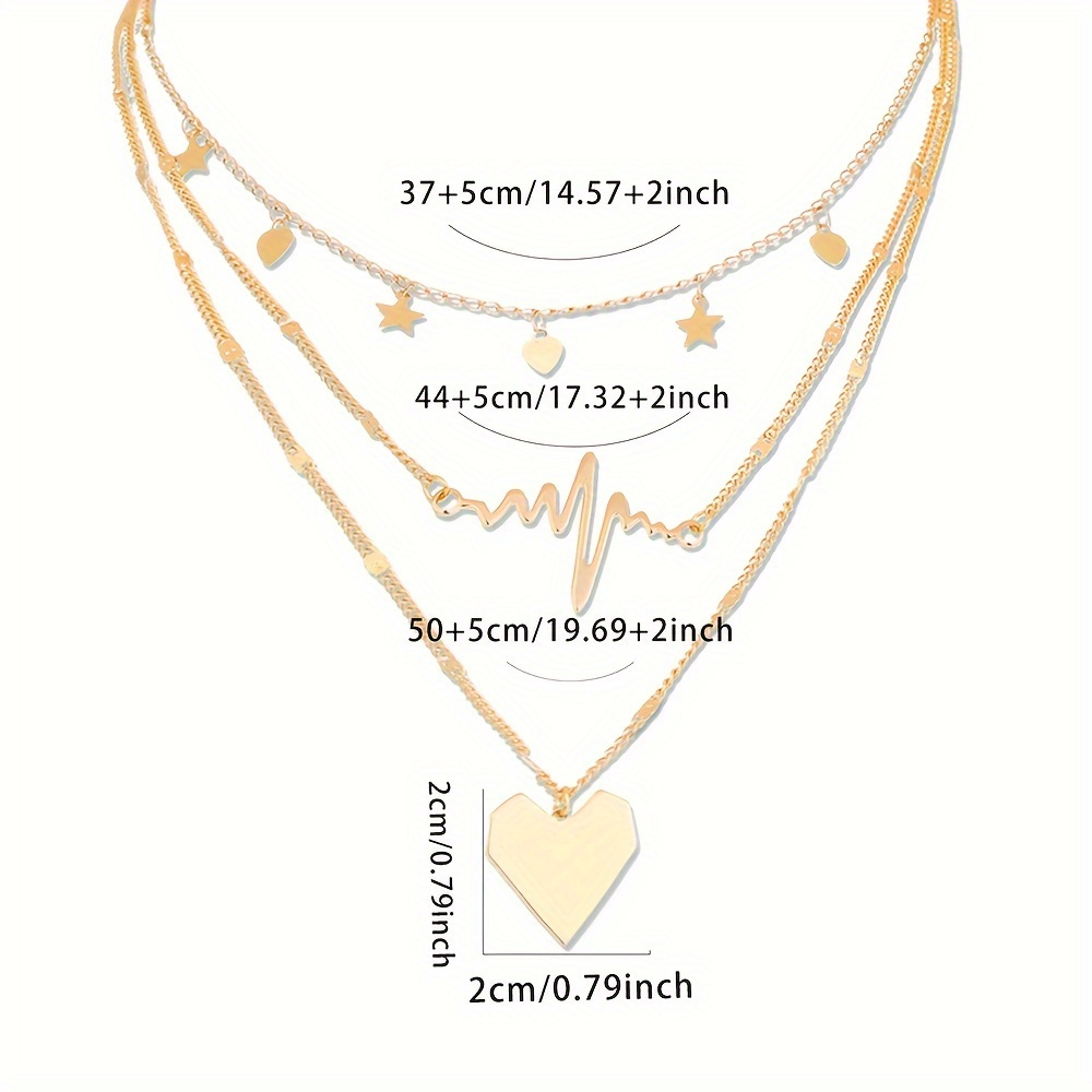 3 قطع/مجموعة قلادة على شكل قلب الحب ومخطط كهربية القلب سلسلة الترقوة أنيقة متعددة الطبقات لتزيين الحفلات اليومية التفاصيل 3
