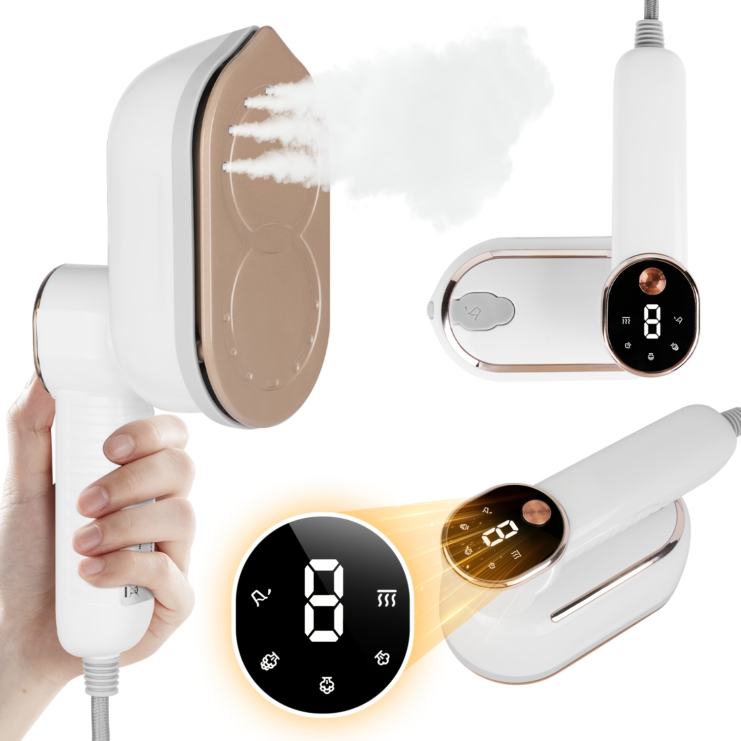 TEMU Portable Iron For Clothes With Lcd Display, 4 Mode 1200w, 2-in-1 Steam Iron, 180&deg; Foldable Mini, 180ml Water Tank Garment Steamer For Home, Travel(white)