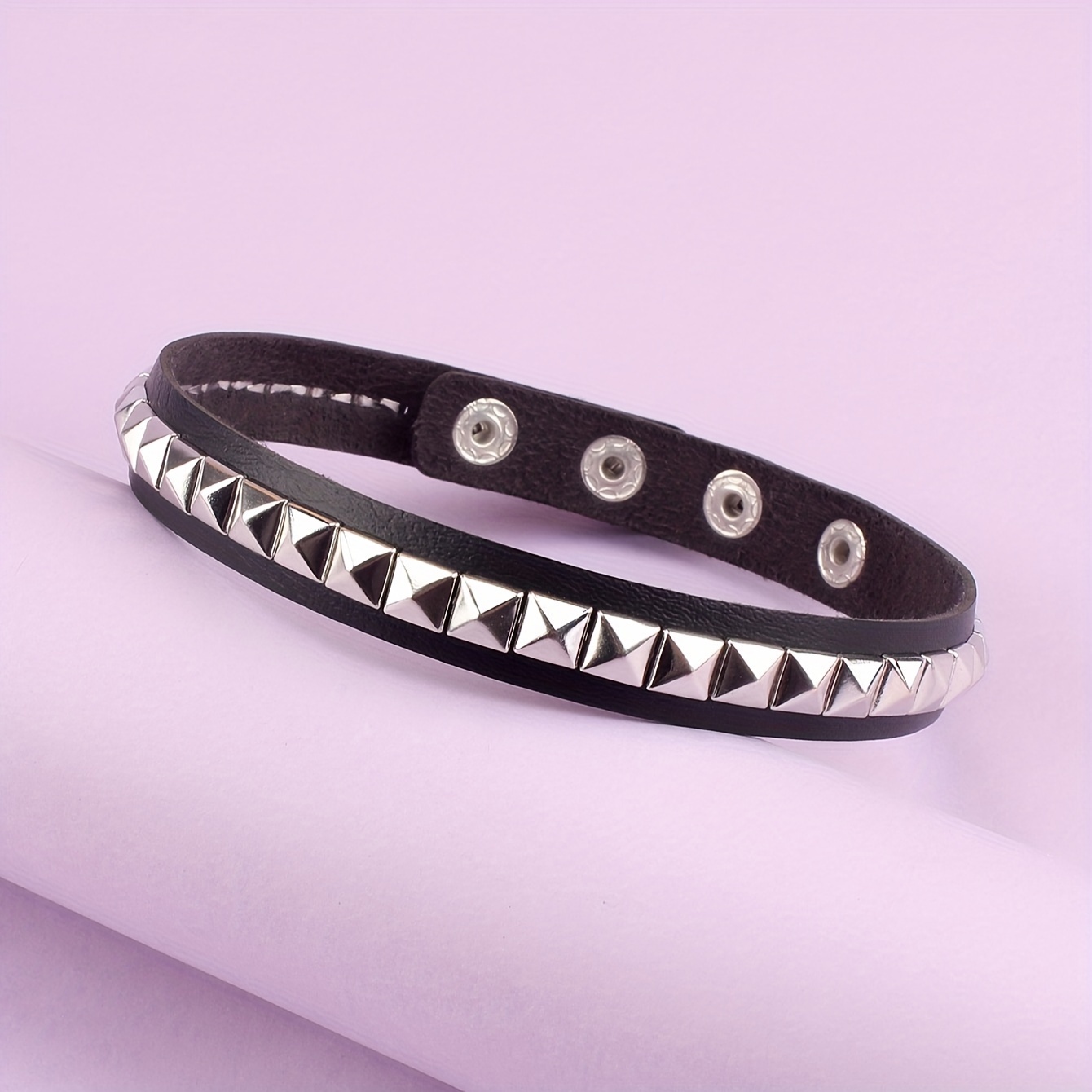Image of A Simple Pu Single-row Square Bead Choker, Punk Style, Sexy Women's Neck Collar, Suitable For Daily Wear