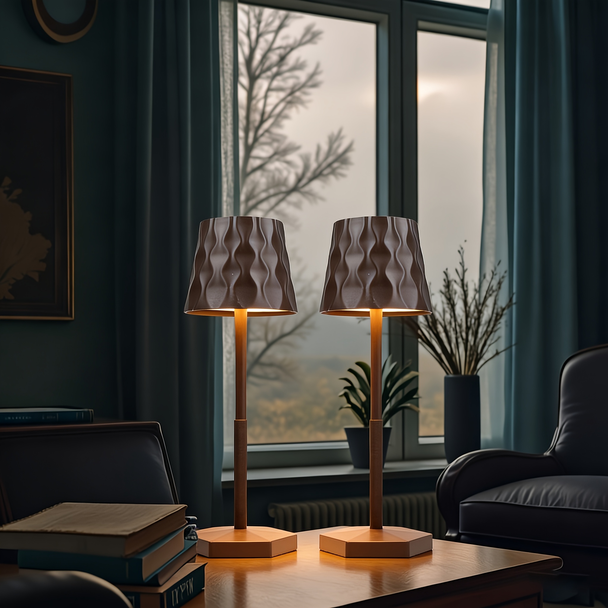 2pcs Modern Minimalist Wave Pattern High Pole Table Lamp, USB Charging