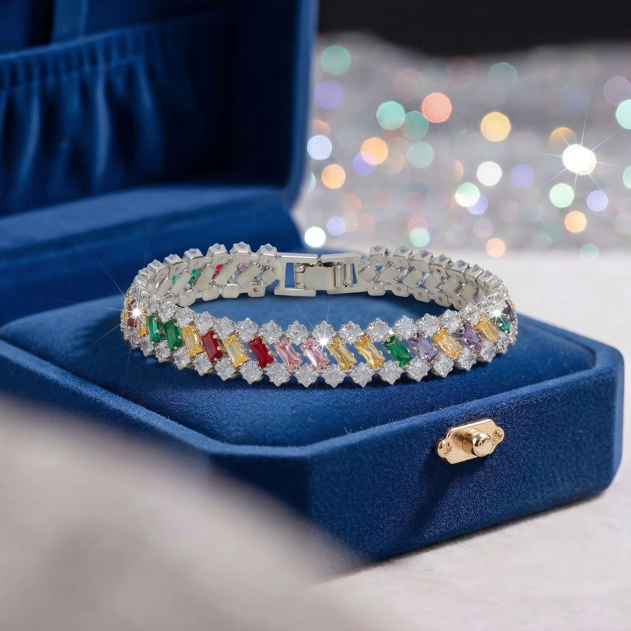 TEMU Bracelet de luxe bohème pour femmes, rectangulaire multicolore, chaîne rectangulaire blanche en synthétique côtés, bijou de poignet, pour , les