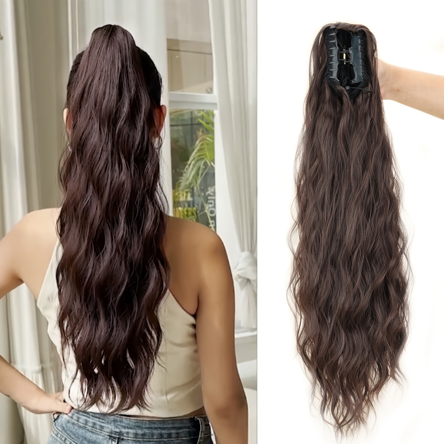 TEMU Peluca de coleta con ondas rizadas, extensión de coleta con pinza de garra sintética resistente al , y adecuada para uso diario, ideal como