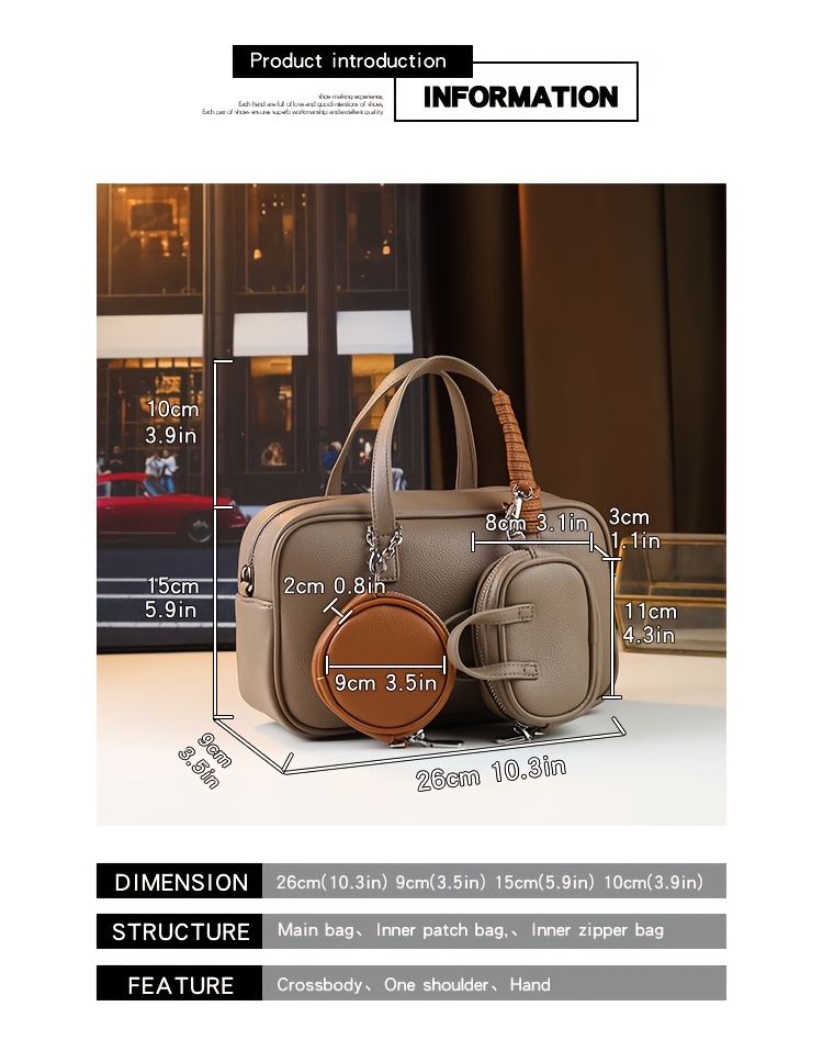 Casual Boston Bag Set in Grey