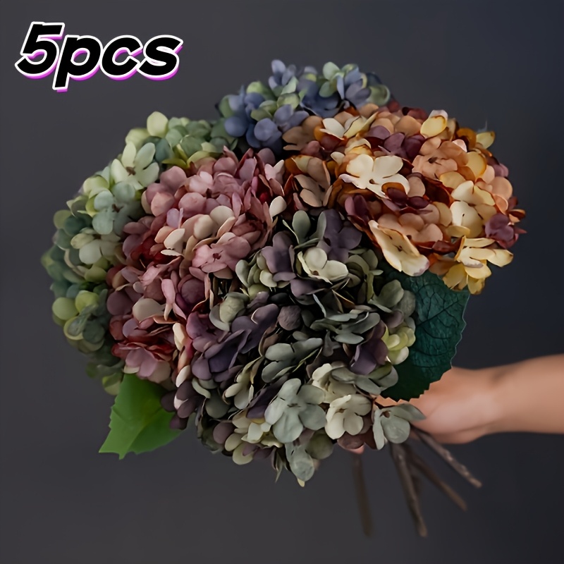 5pcs Artificial Hydrangea Faux Flowers For Diy Decoration, Vase Arrangement, Thanksgiving Decor, Halloween Decor, Celebration Decor, Christmas Decor, Party Decor, Home Decor