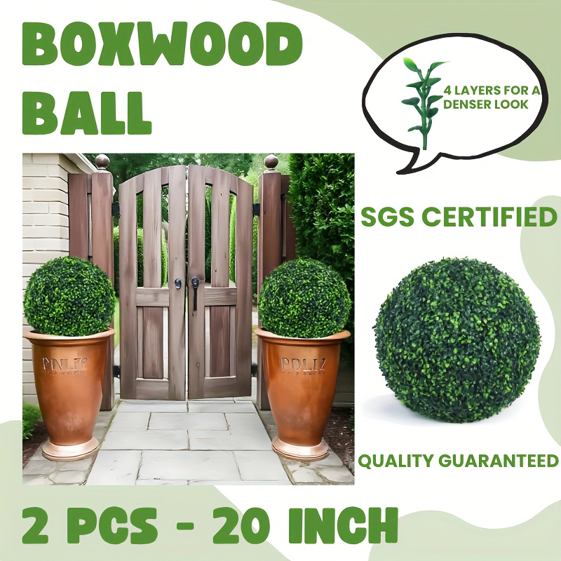 TEMU 2pcs 20 Inch Artificial Plant Topiary Ball, Boxwood Decorative Balls For Front Door, Patio, Garage Door, Landscaping- Boxwood Balls High-quality Pe Plastic Material, Set Of 2 (20 Inch)