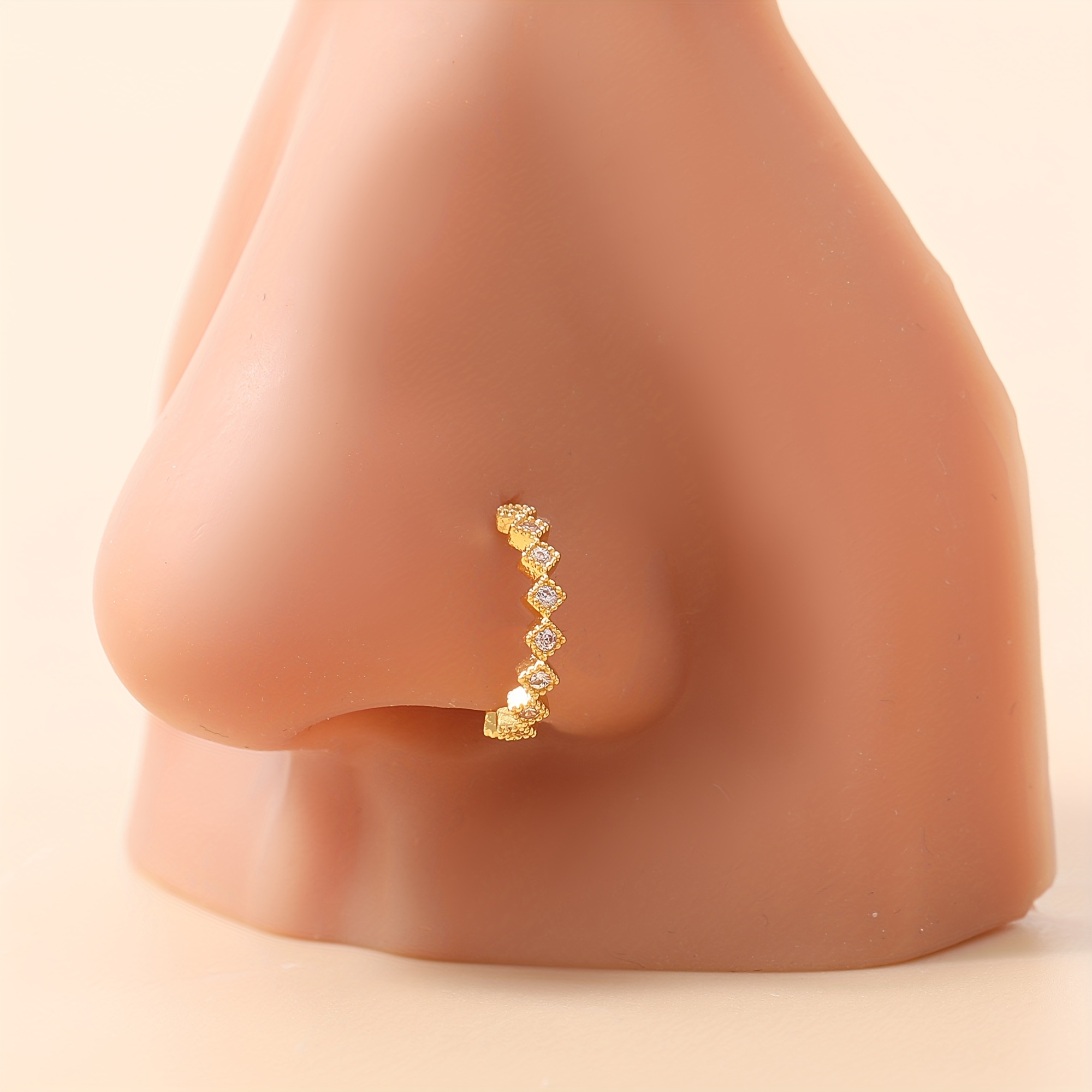 1pc Elegant Retro Copper Inlaid Synthetic Zirconia Square Block Stitching Piercing Nose Ring Nose Stud Nose Jewelry Daily Wear Birthday Gift For