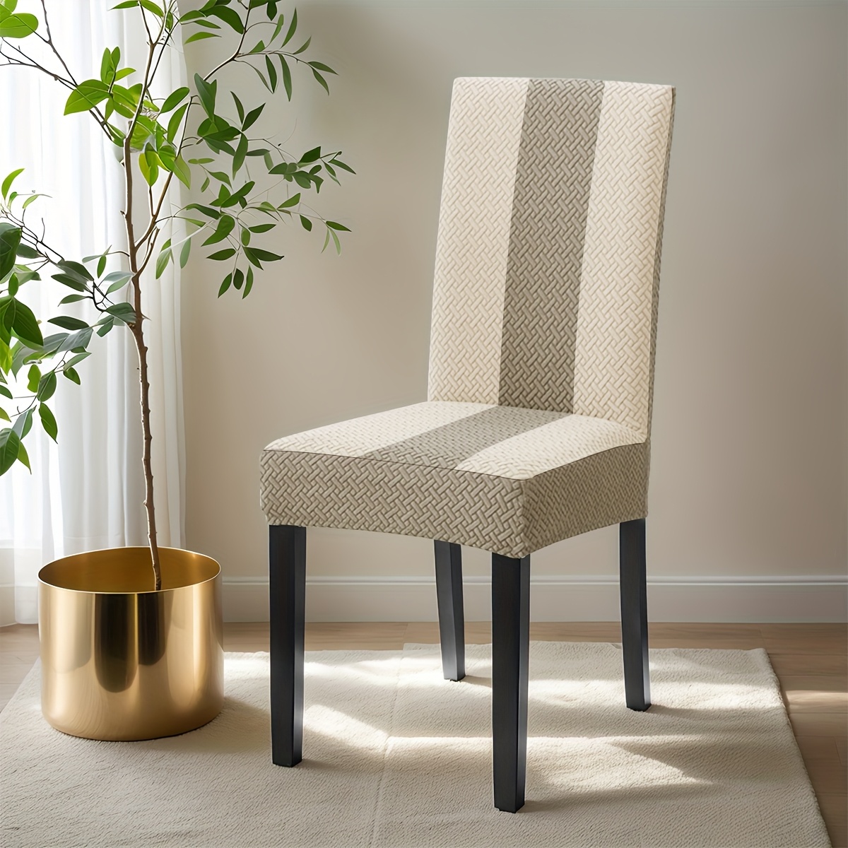 TEMU 1pc Stretch Jacquard Striped And Checkered Color-block Chair Cover, Suitable For Living Room And Bedroom Chair Decoration
