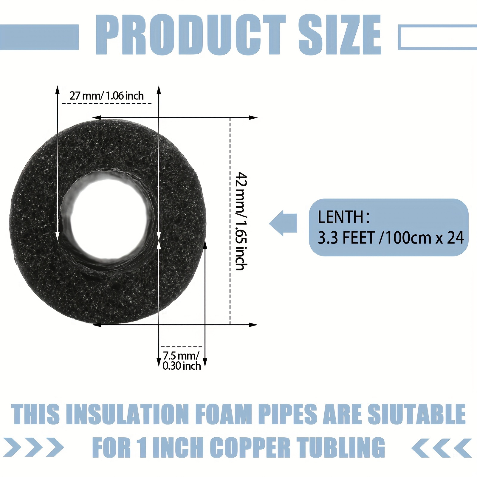 HEATIT Foam Pipe Insulation Covers - 1/2 Inch ID, 12 Pack, 3.28 Ft Each, For Outdoor Water Pipe Freeze Protection