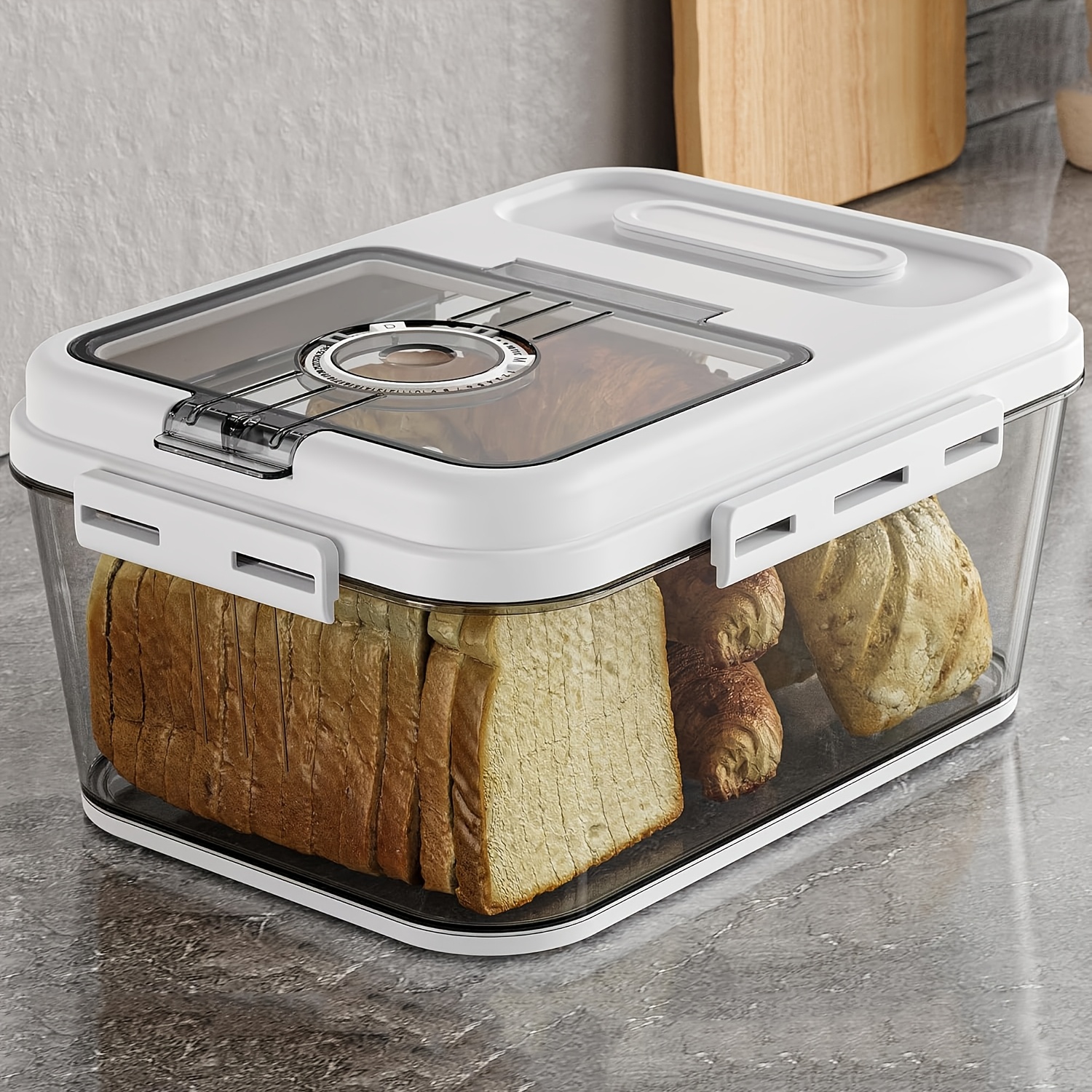 

1pc Airtight Pet Bread Box With Magnetic Lid - Reusable Rectangular Kitchen Countertop Bread , Time Recording Storage Container