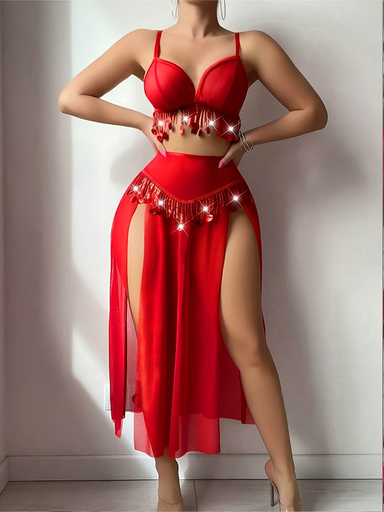 lace metal chain red   lingerie set romantic wear bedroom attire   style provocative look delicate lace soft fabric clothing set matching set romantic occasions adult women Product details 0