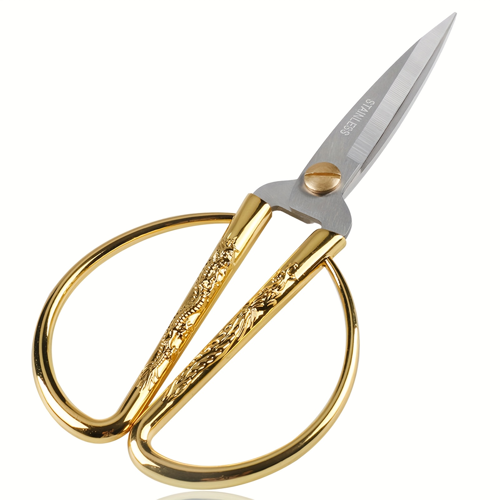 TEMU Stainless Scissors - Elegant Golden Handles With Intricate Designs, Ceremonial Ribbon Cutting & Sewing, Ceremonial Scissors|decorative