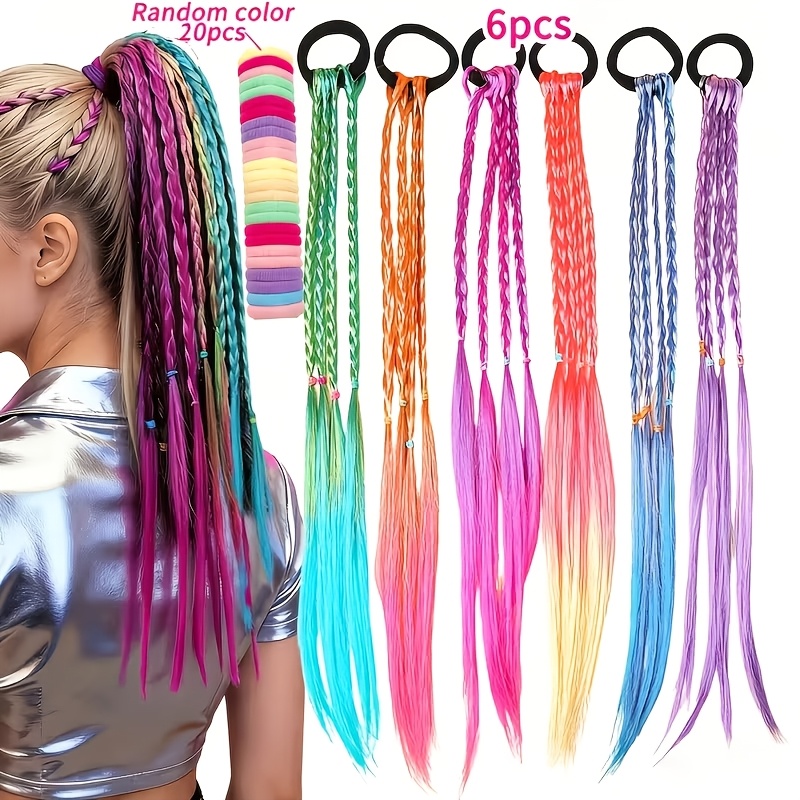 TEMU Lot de 26 Élastiques à Cheveux et Accessoires Tressés à Dégradé Coloré, Instantanément Votre Coiffure en un Look Tendance et Cool. Élastiques à