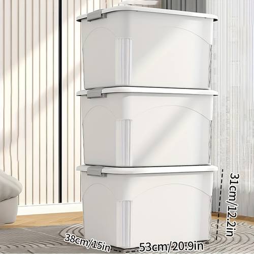 artikel foto 3-delige set met deksel en verdikte opbergdoos, plastic opbergdoos met capaciteit voor speelgoed, snacks en cosmetica, waterdicht en valbestendig multifunctioneel kledingopberg, klaslokaal, studentenkamer, kantoor, bestandsopslag en ruimtebesparend, wit