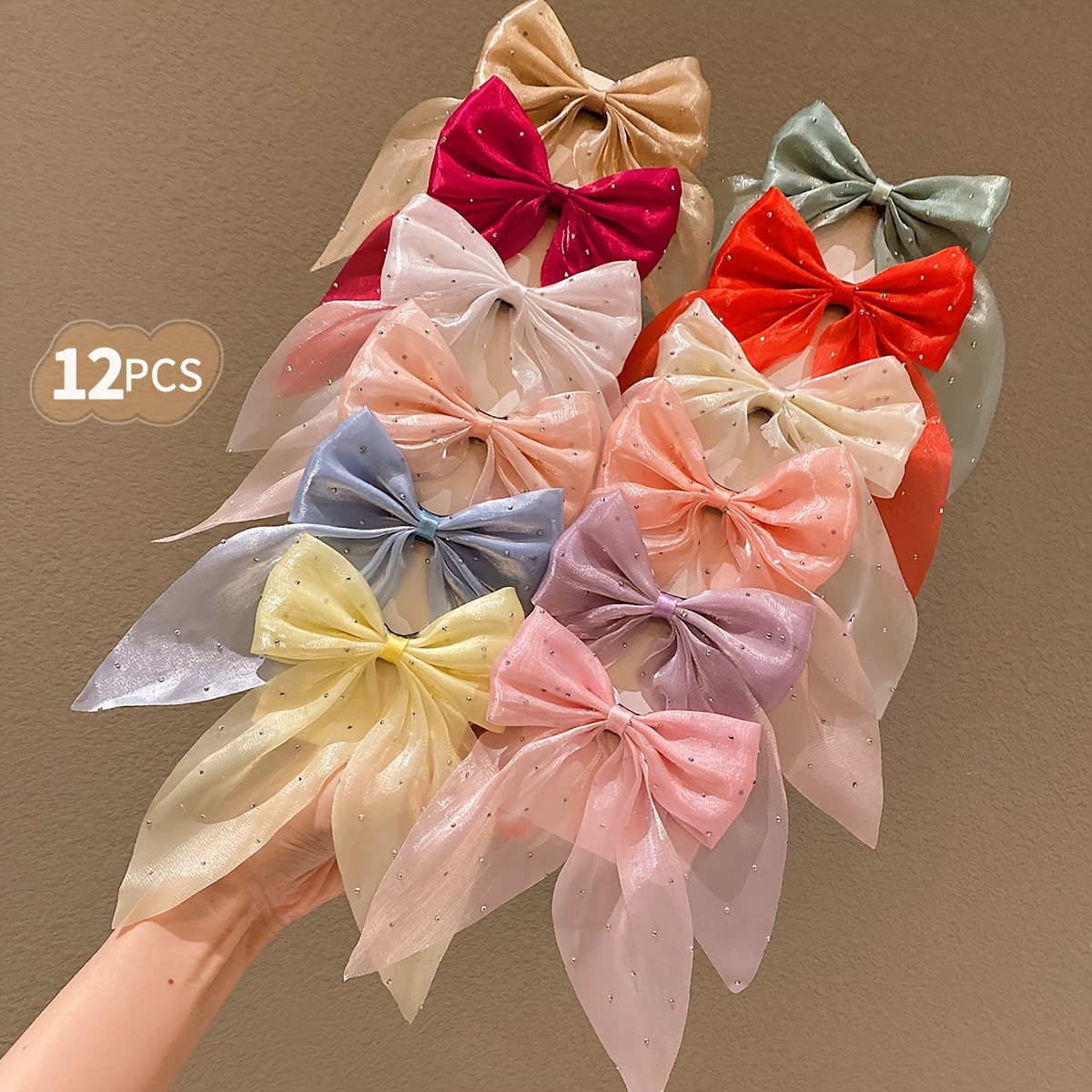 

12-pack Bow Hair Clips, Girls Fashion Accessories, Mixed Colors, Polyester, Solid Pattern, , For Hiking & Outdoor, Lemon Brand