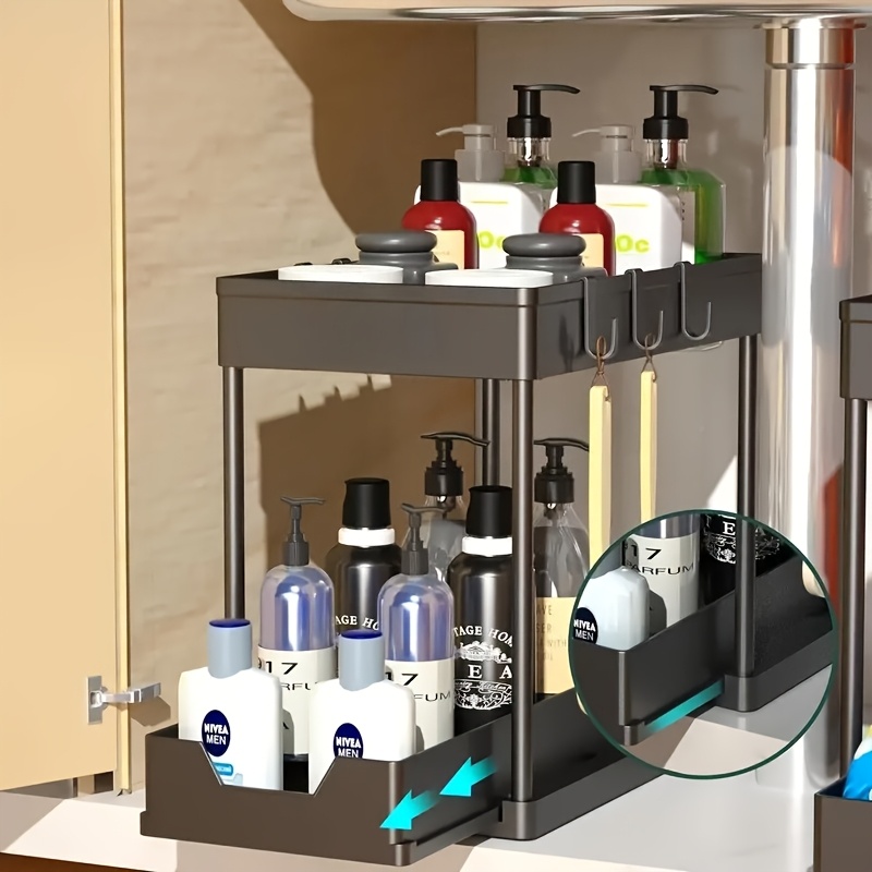 Under Sink Organizer, Pull Out Cabinet Organizer 2 Tier Slide Out Sink Shelf Cabinet Storage Shelves, Under Sink Storage For Kitchen Bathroom Cabinet