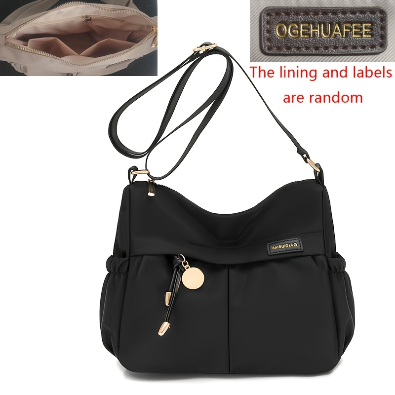 TEMU Nylon Lightweight Women's Shoulder Bag, Practical Travel Crossbody Bag With Multiple Layers And Pockets, Equipped With Metal Pendants, Random