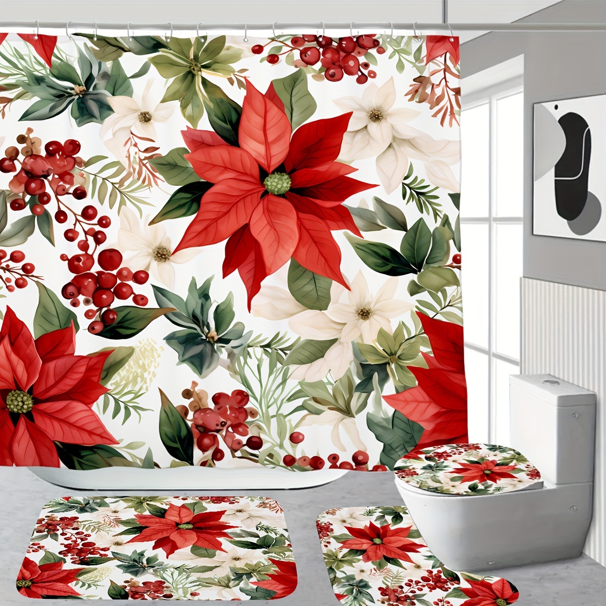 

Christmas Shower Curtain Set And Bath Mats - 180x180cm