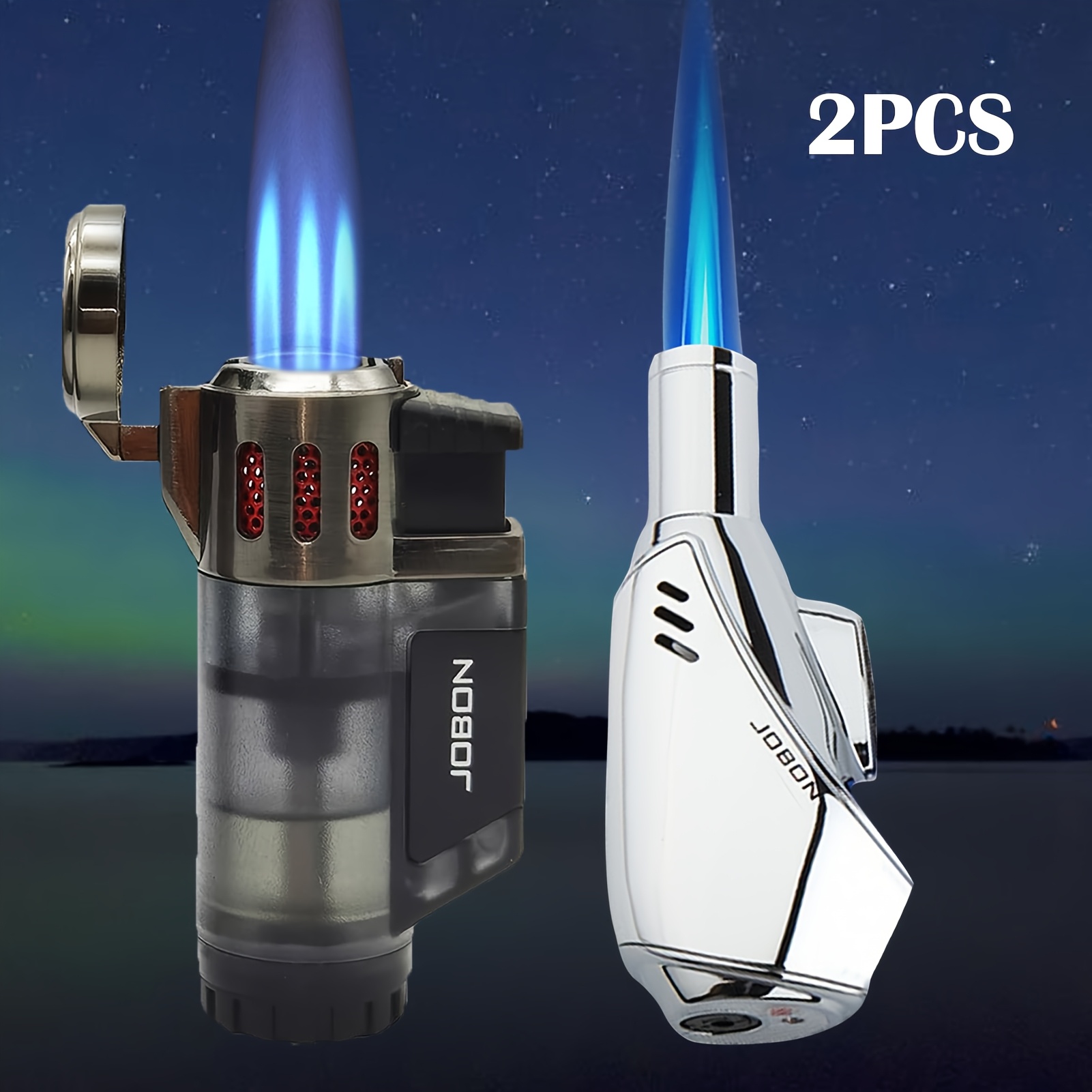 TEMU Jobon 2pcs High-temperature Torch Lighters Set - Refillable, Adjustable Flame For Bbq, Outdoor Cooking, Candle Lighting And Projects,