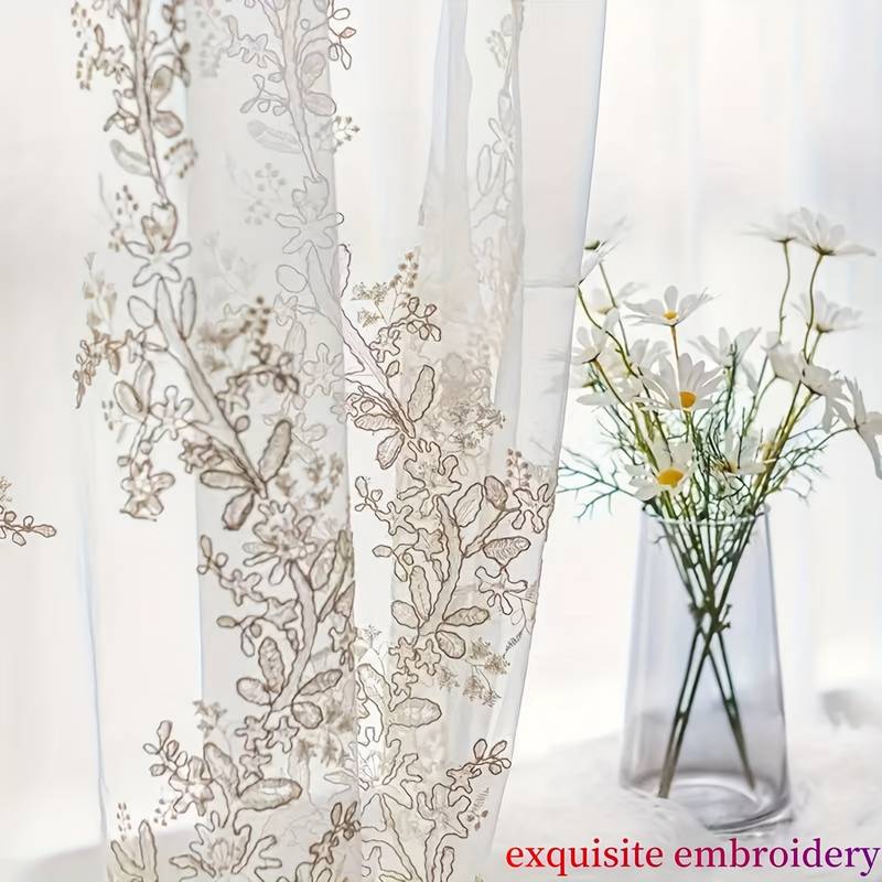 Luxury Flower Embroidered Sheer Voile Curtain Panels – Light Filtering – Multicolor – European Elegance