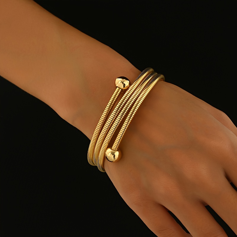 

Elegant Golden-tone Adjustable Bracelet For Women - Sleek With Decorative Beads, Ideal For & Parties