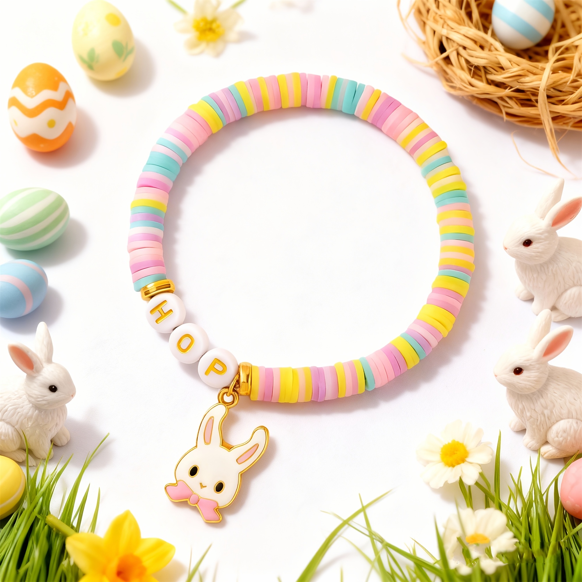 Easter Bunny Polymer Clay Bracelet, Cute Gift